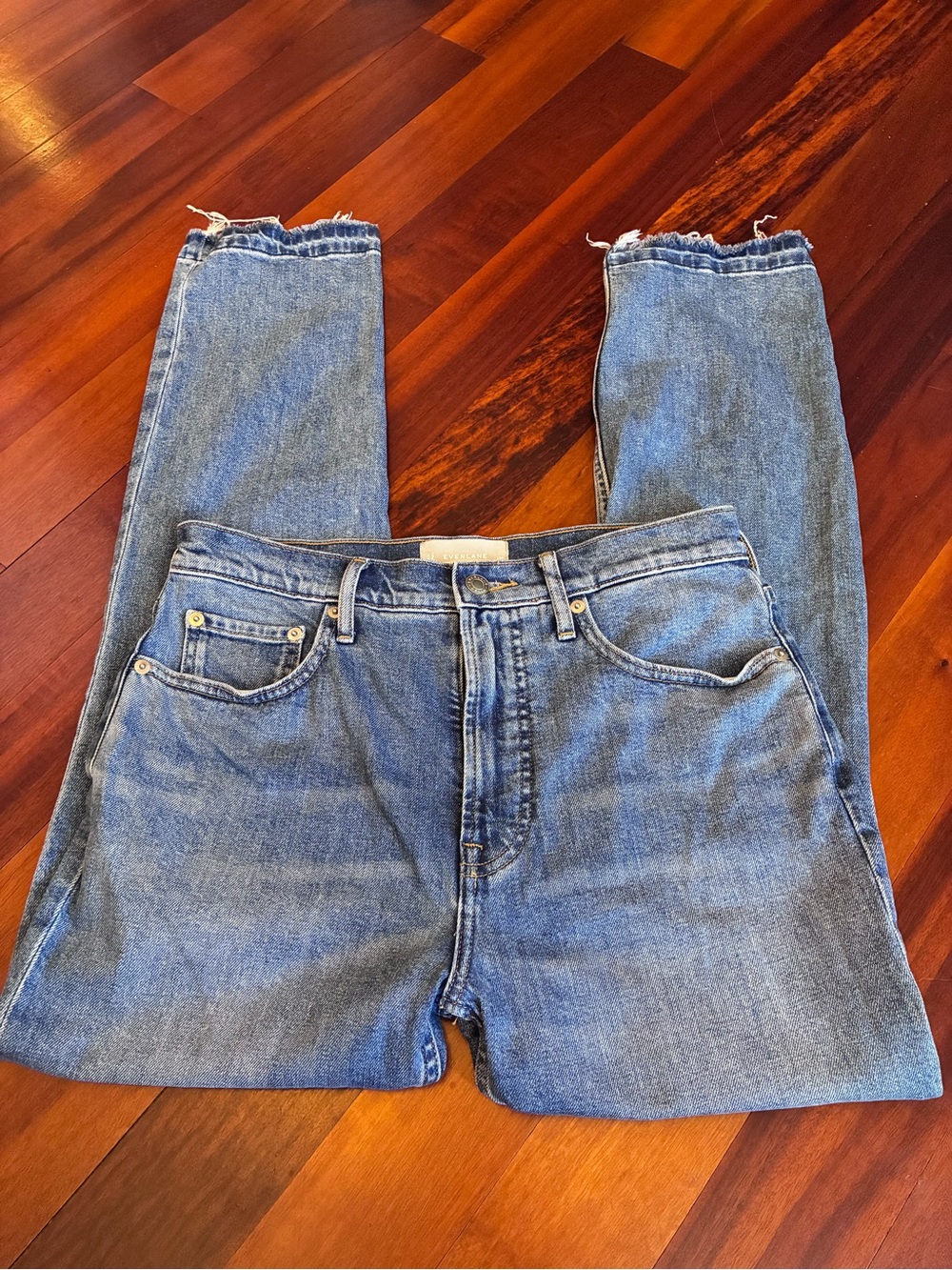 Everlane The Original Cheeky High Rise Straight Leg Raw Hem Jeans size 28